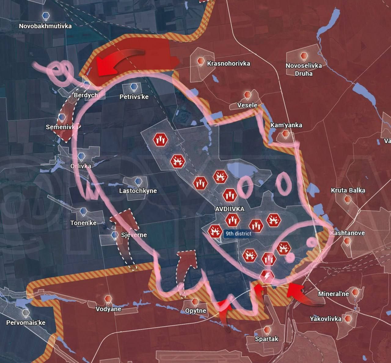 Карта боевых действий в Авдеевке на 14 октября 2023